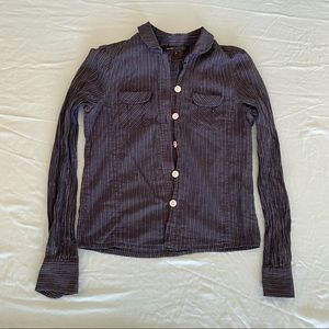 marc jacobs navy blue silver striped button up blouse